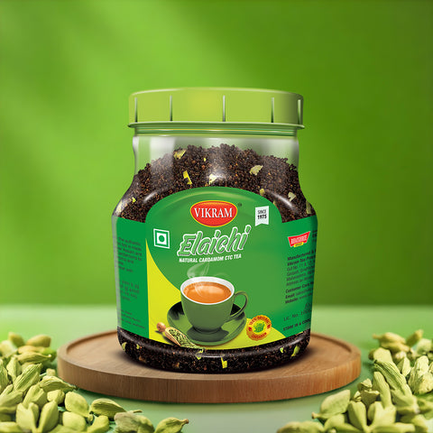 VIKRAM Elaichi CTC Tea | 100% Natural Ground Cardamom blended with Assam Tea -500g Jar