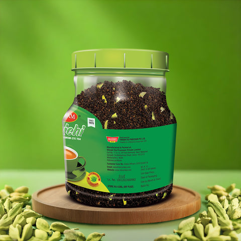 VIKRAM Elaichi CTC Tea | 100% Natural Ground Cardamom blended with Assam Tea -500g jar