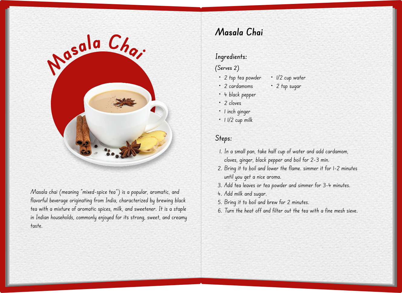 Masala Chai recipe spread